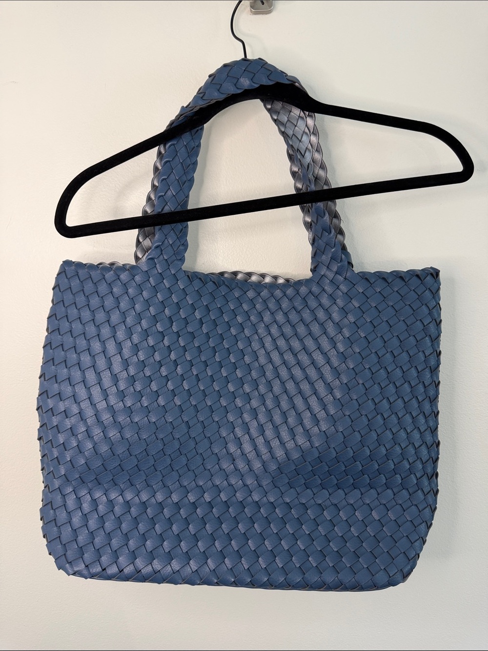 Ilse Jacobsen Reversible Tote Bag Woven Vegan Leather Orion Blue EUC - Picture 6 of 8
